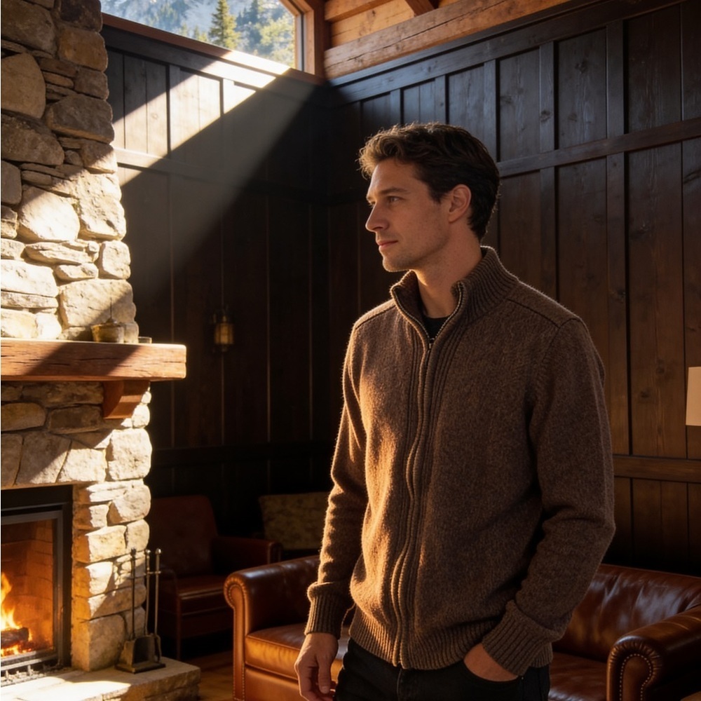 Oscar de la Renta Men's Zip-Up Sweater in Rich Brown